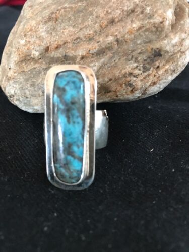 Native American Navajo Handmade Blue Turquoise Ring | Sterling Silver | Sz 8