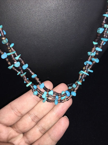Navajo Blue Nugget Turquoise Necklace | Sterling Silver | Authentic Native American Handmade | 01817