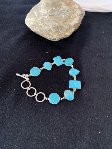 Native American Navajo Blue Turquoise Link Bracelet | Sterling Silver | 9" | 665