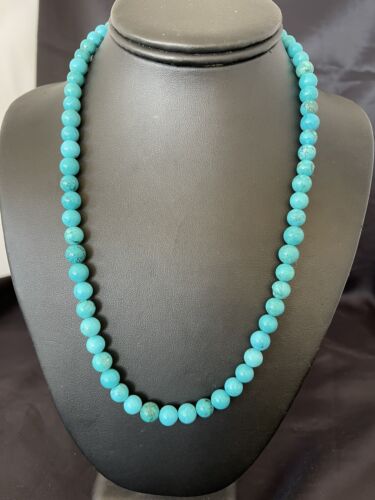 Navajo Blue Turquoise Necklace | Sterling Silver | 8mm | 18" | Authentic Native American Handmade | 10680