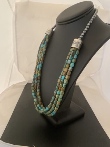 Navajo Green Turquoise Necklace | Sterling Silver | Authentic Native American Handmade | 00610