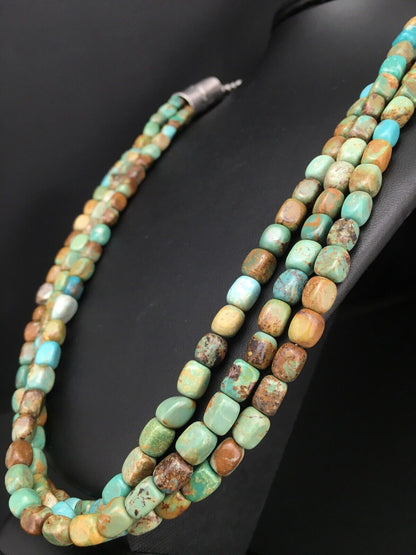 Southwestern 3-Strand Royston Green Turquoise Necklace | Sterling Silver | 26" | 1136