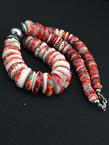 Native American Spiny Oyster Graduated Necklace | Navajo Sterling Silver | 21" | 4719