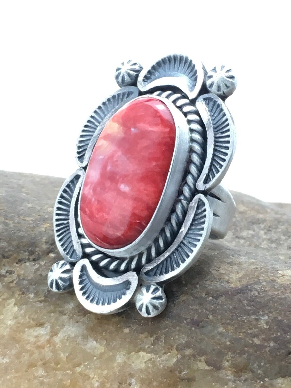 Native American Navajo Spiny Oyster Ring | Sterling Silver | Sz 7 | 4191
