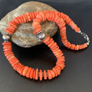 Native American Navajo Pink Coral Bead Necklace | Sterling Silver | 18" | 13230 | Graduated