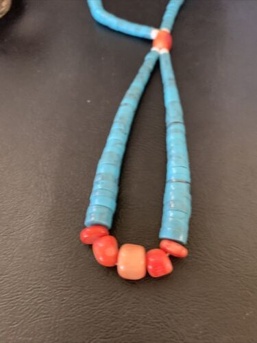 Southwestern Santo Domingo Pink Coral Blue Turquoise Jacla Necklace | 20" | Authentic Native American Handmade | 12516