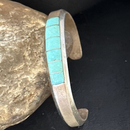 Men's Blue Sleeping Beauty Turquoise Inlay Bracelet | Sterling Silver | Authentic Native American Handmade | 14530