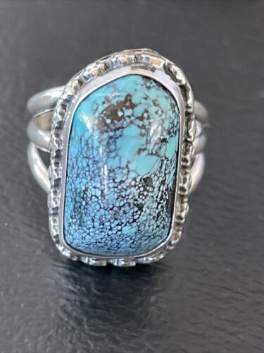 Navajo Blue Spiderweb Turquoise Ring | Sterling Silver | Sz 6 | Authentic Native American Handmade | 10304