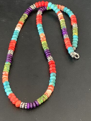 Multi-Color Turquoise Necklace | Sterling Silver | 21" | Authentic Native American Handmade | 13213 - Masha USA