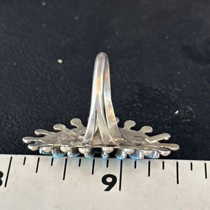 Zuni Blue Turquoise Cluster Needle Point Ring | Authentic Native American Sterling Silver | Multi-Stone | Sz 9 | 14568