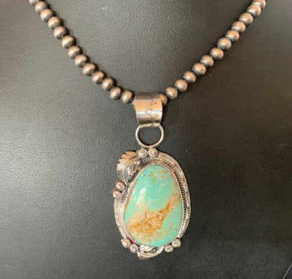 Men's Navajo Blue Dry Creek Turquoise Pendant Necklace | Sterling Silver | 12972