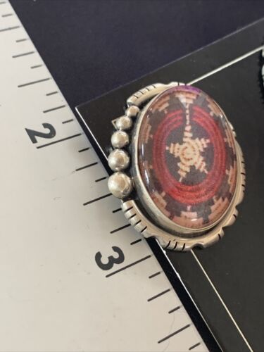 Navajo Red Rug Design Stud Earrings | Sterling Silver | 1" | Authentic Native American Handmade | 13110