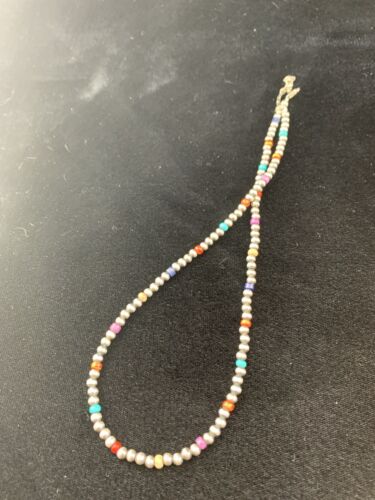 Navajo Pearls 4mm Multi-Color Bead Necklace | Sterling Silver | 18" | Single Strand | Southwestern