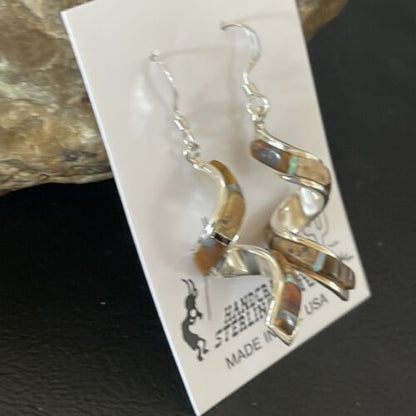 Navajo Swirl Coffee Tiger's Eye Opal Inlay Earrings | Sterling Silver | 1.25" | 1553