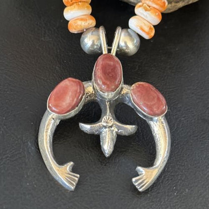 Navajo Purple Orange Spiny Oyster Naja Pendant Necklace | Sterling Silver | 14812
