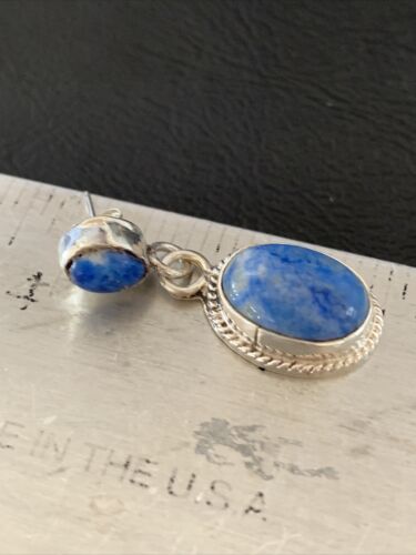 Navajo Denim Lapis Dangle Earrings | Sterling Silver | 1.1" | Authentic Native American Handmade | 1705