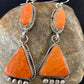 Navajo Orange Spiny Oyster Dangle Earrings | Sterling Silver | Authentic Native American Handmade | 199