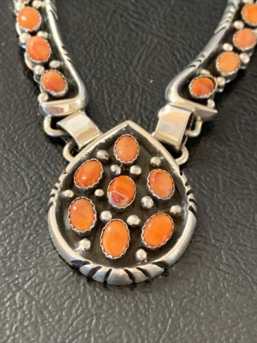 Navajo Red Spiny Oyster Necklace & Earrings Set | Sterling Silver | Native American Handmade | 2111