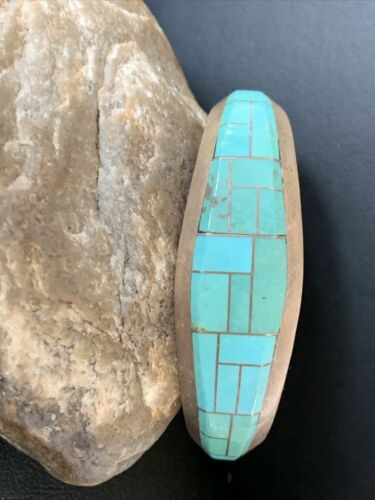 Native American Men's Bracelet | Sterling Silver Blue Kingman Turquoise Inlay | 12099