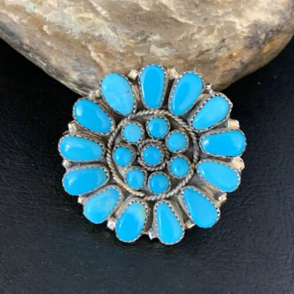 Navajo Blue Kingman Turquoise Cluster Ring | Authentic Native American Sterling Silver | Multi-Stone | Sz 9 | 13715
