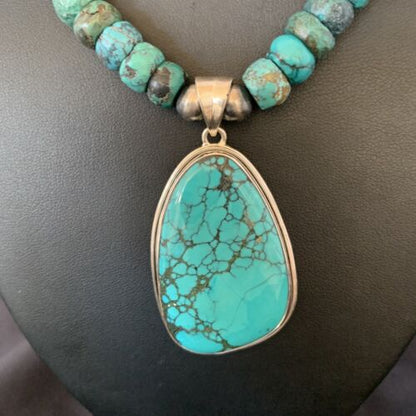 Navajo Pearls Spiderweb Beads Turquoise Necklace Pendant | Sterling Silver | Authentic Native American Handmade | 832