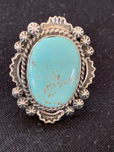 Southwestern Navajo Blue Kingman Turquoise Ring | Sterling Silver | Sz 9 | 01643