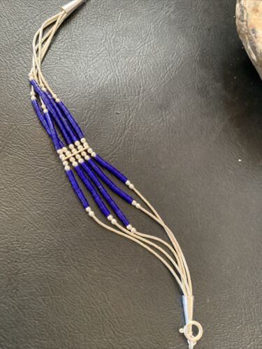 Stabilized Lapis Heishi Bracelet | 5-Strand Sterling Liquid Silver | 7.25" | 12639