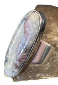Native American Men's Cinnabrite Ring | Sterling Silver | White Black | Sz 7 | 01568