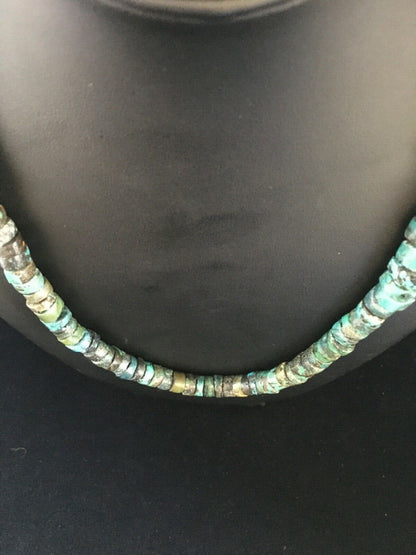 Navajo Blue Turquoise Heishi Necklace | Sterling Silver | Authentic Native American | 19" | 1754