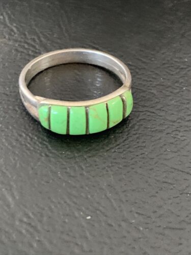 Navajo Green Gaspeite Inlay Ring | Sterling Silver | Sz 7 | Authentic Native American Handmade | 12463