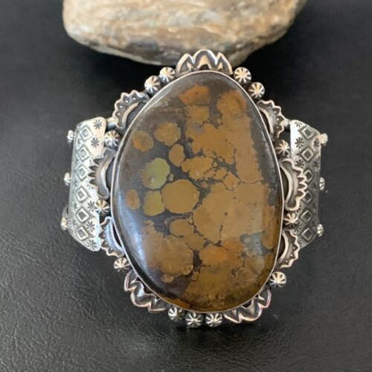 Navajo Green Turquoise Cuff Bracelet | Sterling Silver | Authentic Native American Handmade | 2048