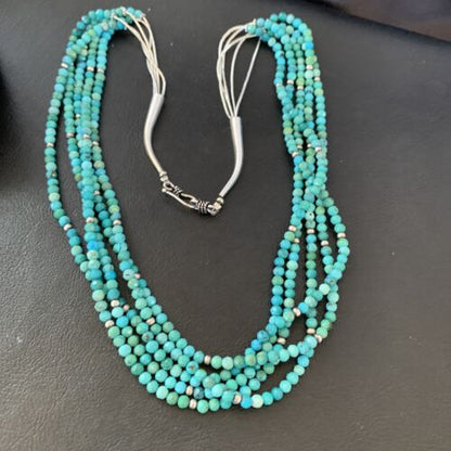 Navajo Sterling Silver Heishi Blue Turquoise Bead Necklace | 22" | Authentic Native American Handmade | 10921