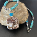 Men's Navajo Pearl Necklace | Sterling Silver | Blue Turquoise & Wild Horse Pendant | 11860