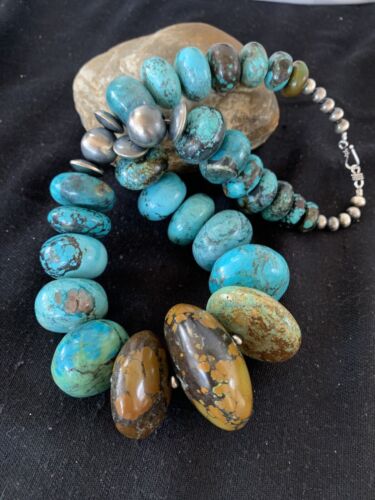 Navajo Pearl Graduated Sterling Silver Natural Blue Turquoise Necklace | Authentic Native American | 22"