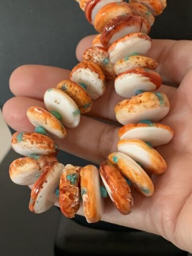 Authentic Navajo Orange Spiny Oyster & Turquoise Necklace | Sterling Silver | 22" | 194