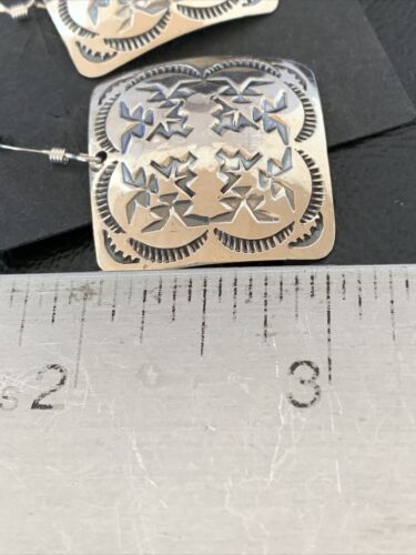 Native American Women's Dangle Earrings | Navajo Sterling Silver Stamped Handmade | 1658
