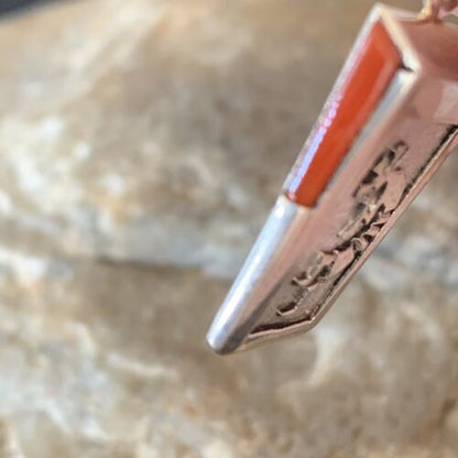 Navajo Kokopelli Coral Turquoise Inlay Pendant | Sterling Silver | Authentic Native American Handmade | 10880