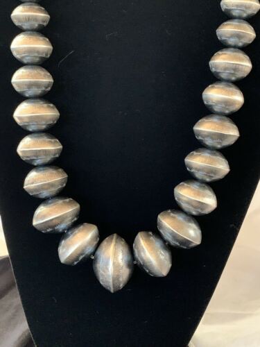 Navajo Handmade Stamped Sterling Silver Graduated Necklace | Native American | 30"| 221