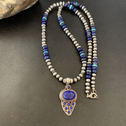 Men's Navajo Pearl Blue Lapis Turquoise Necklace | Sterling Silver | 21" | 12612 | Multi-Stone