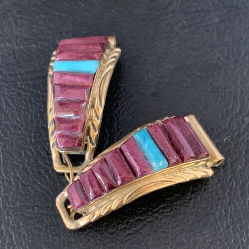Navajo Turquoise Spiny Oyster Inlay Watch Tips | Sterling Silver & Gold-Filled | Authentic Native American Jewelry | 13727