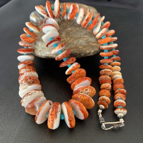 Navajo Spiny Oyster Turquoise Necklace | Sterling Silver | Graduated 22" | Authentic Native American | 10643 - Masha USA