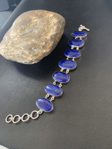 Navajo Blue Lapis Lazuli Link Bracelet | Sterling Silver | 8" | Authentic Native American Handmade | 11653