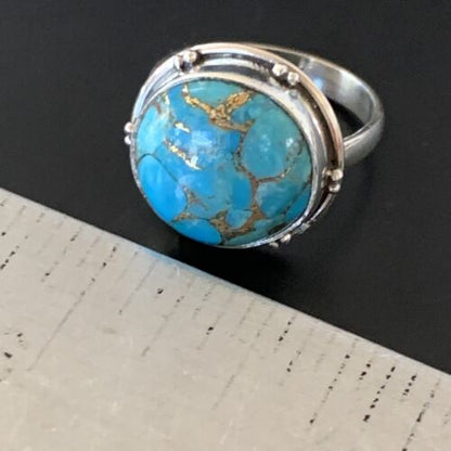 Mojave Blue Turquoise Ring | Navajo Sterling Silver | Sz 6 | Authentic Native American Handmade | 11424
