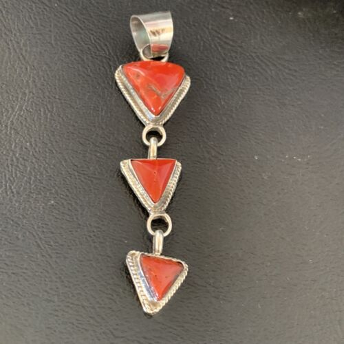 Navajo Red Coral Multi-Stone Necklace Pendant | Authentic Native American Sterling Silver | Multi-Stone | 13240