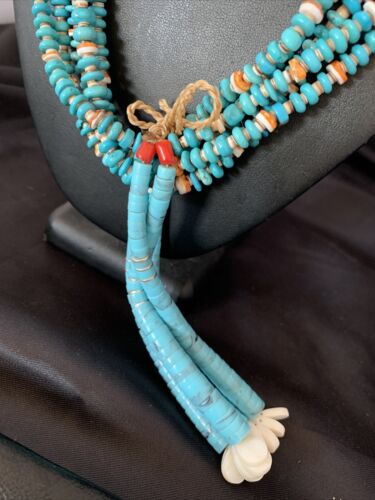 Native American Santo Domingo Spiny Blue Turquoise Shell Jacla Necklace | 5 Strand | 32" | 13192