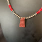 Navajo Red Coral Corn Inlay Necklace Pendant | Sterling Silver | 21" | Authentic Native American Handmade | 12586