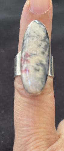 Southwestern Navajo White Black Cinnabrite Ring | Sterling Silver | Sz 7 | Authentic Native American Handmade | 1565