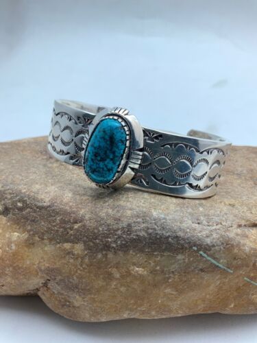 Native American Mens Turquoise Navajo Sterling Silver Cuff Bracelet 4611