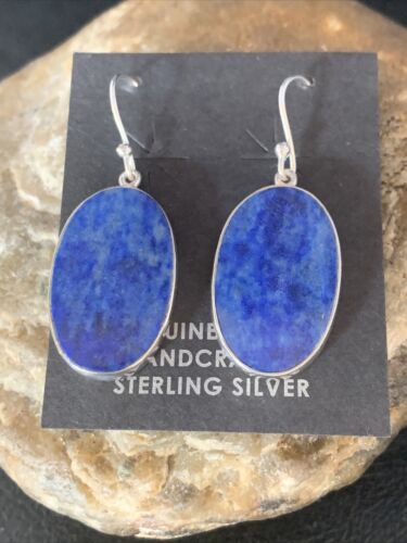 Native American Blue Lapis Lazuli Dangle Drop Earrings | Sterling Silver | 1" | 14091
