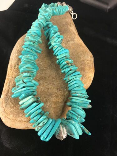 Navajo Pearls Sterling Silver Turquoise Nugget Necklace | Authentic Native American | 20" | Graduated